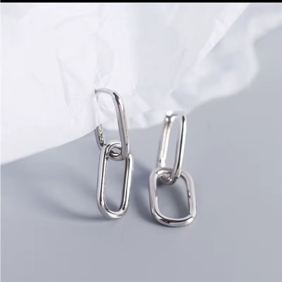 Silver Dangle Cable Link Earrings - Picture 6 of 6